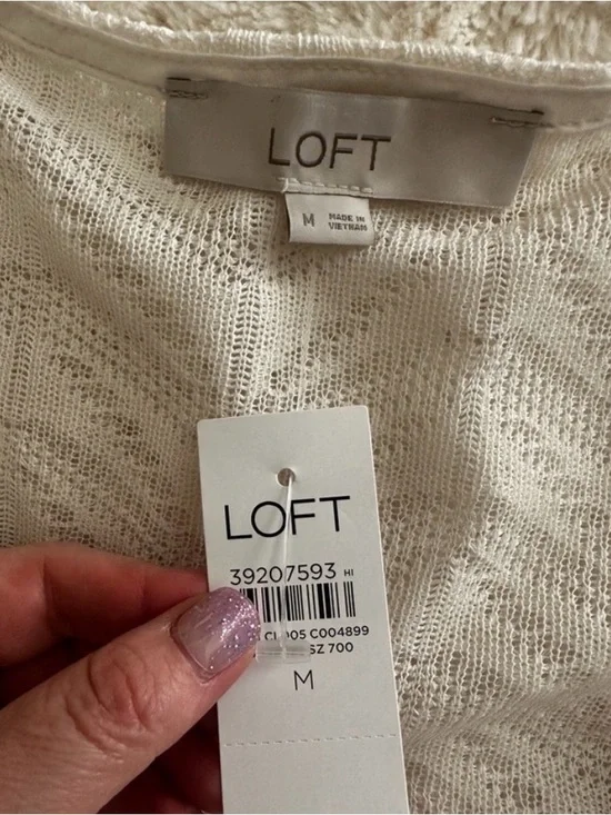 Loft Pointelle Ruffle Tie Cuff Top - Picture 9 of 9